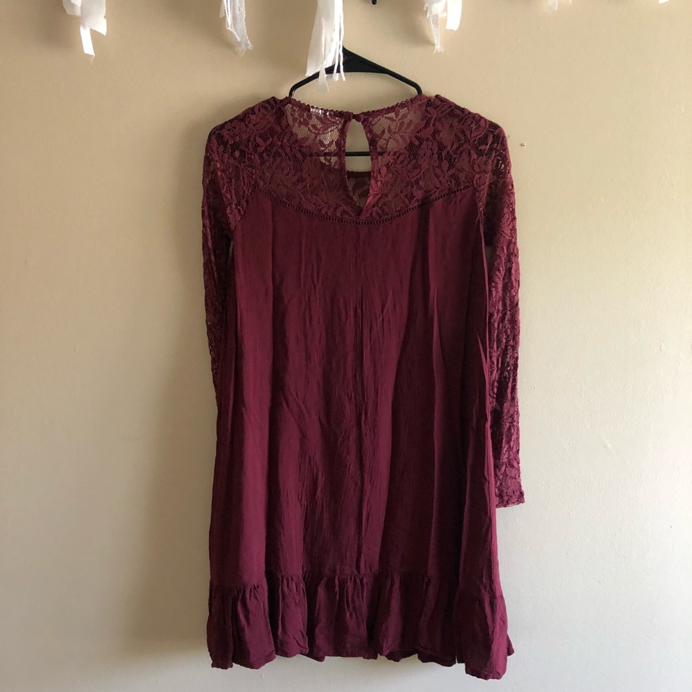 * Others Follow Burgundy Long Sleeve Lace Dress